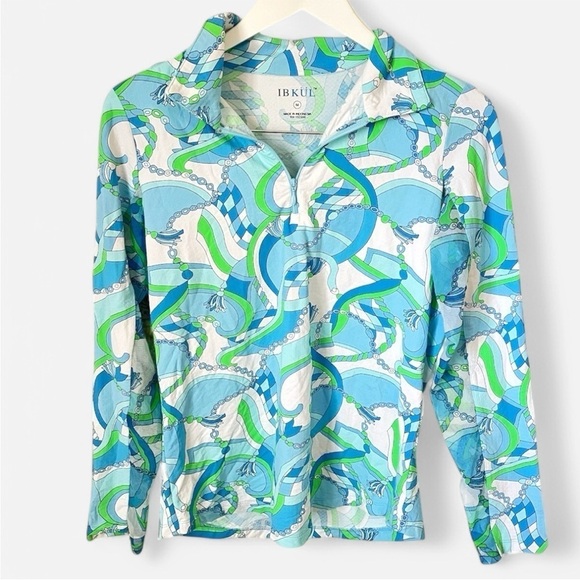 IBKUL Karin Seafoam Quarter Zip Up Mesh Long Sleeve Shirt - Picture 1 of 4